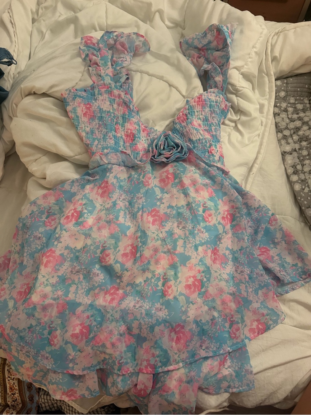 Altar’d State Floral Blue & Pink Ruffle Sundress